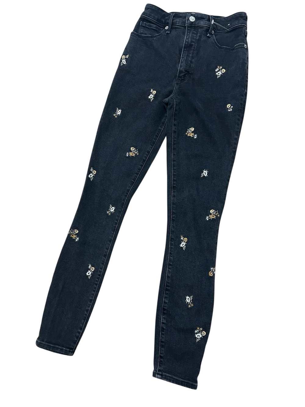 Abercrombie & Fitch Rise Super Skinny Ankle Embroidered Floral Black Wash Jeans - Picture 2 of 11